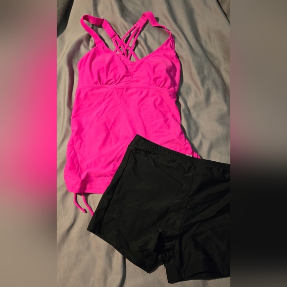 TEMPT ME High Waisted Boyshorts Criss Cross Strappy Back Tankini #514 - Picture 4 of 8